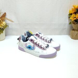 Disney Stitch Low Top Sneakers Womens 9.5 Lace-Up Glitter Accents Charm Keychain
